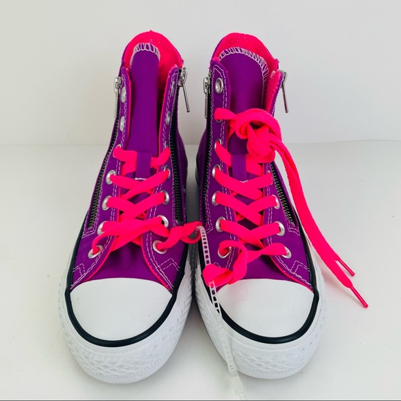 Converse CTAS Hi-Top Purple Canvas Sneakers Double Side Zippers Women’s Size 5 - Picture 6 of 10